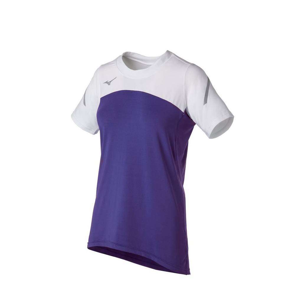 Camisas Mizuno Techno VII Short Sleeve - Mulher - Roxo/Branco - VOLYC2037